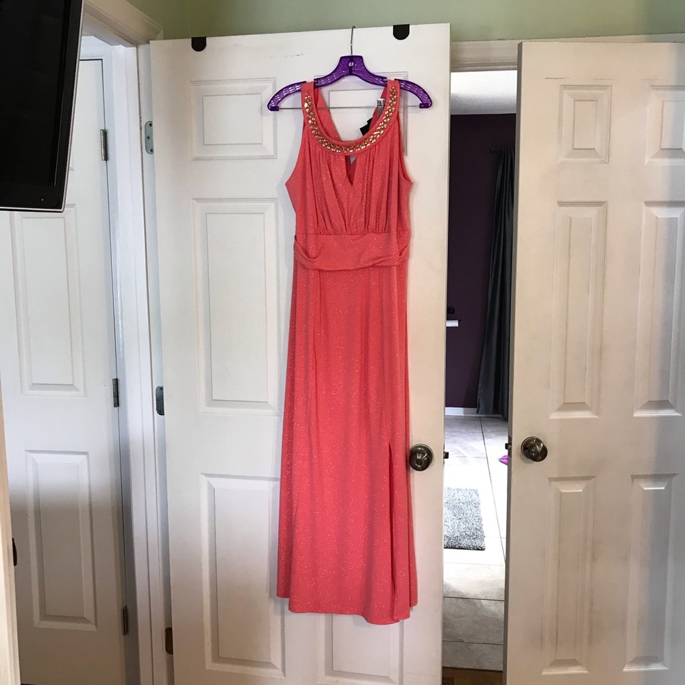 Coral semi formal evening gown.